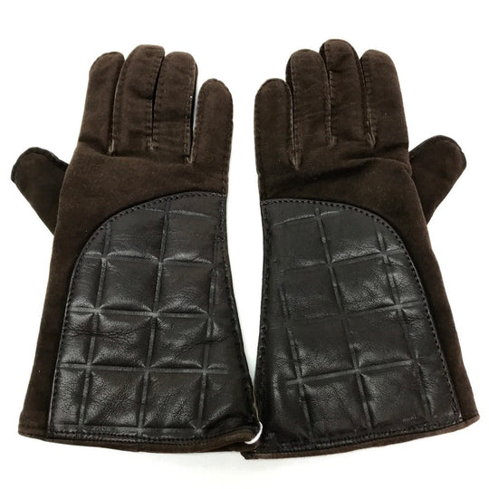 CHANEL Glove Lambskin, Suede, (Inner) Cashmere Dark brown Chocolate bar Leather Gloves Women 7 Used Authentic