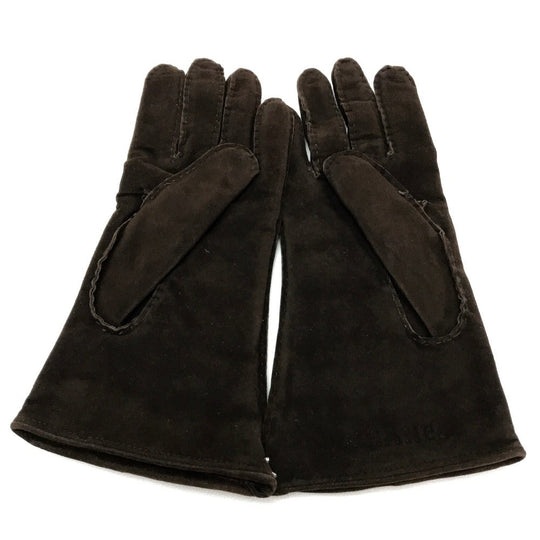 CHANEL Glove Lambskin, Suede, (Inner) Cashmere Dark brown Chocolate bar Leather Gloves Women 7 Used Authentic