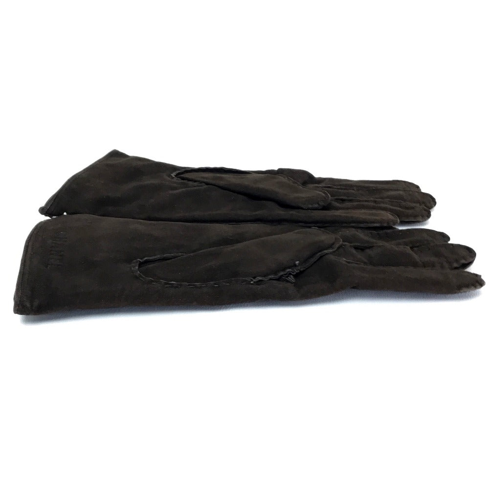 CHANEL Glove Lambskin, Suede, (Inner) Cashmere Dark brown Chocolate bar Leather Gloves Women 7 Used Authentic