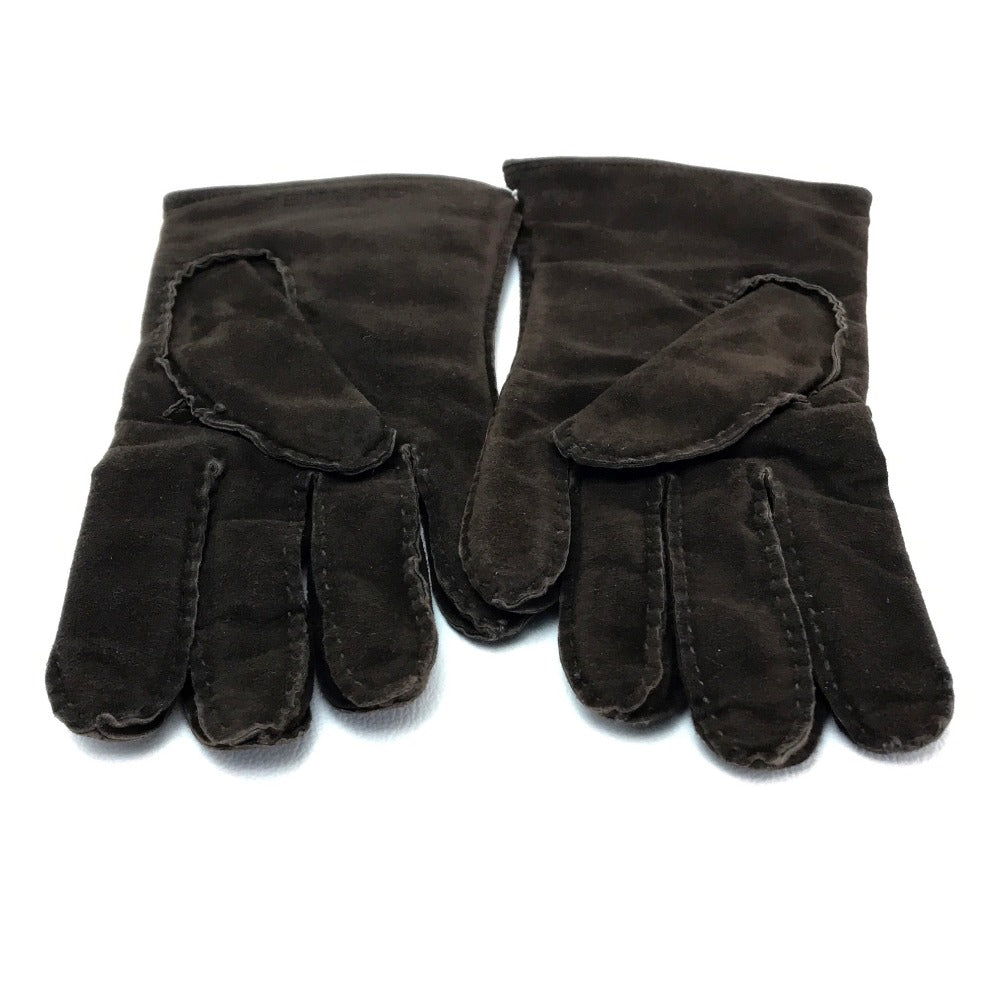 CHANEL Glove Lambskin, Suede, (Inner) Cashmere Dark brown Chocolate bar Leather Gloves Women 7 Used Authentic