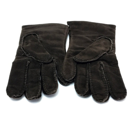 CHANEL Glove Lambskin, Suede, (Inner) Cashmere Dark brown Chocolate bar Leather Gloves Women 7 Used Authentic
