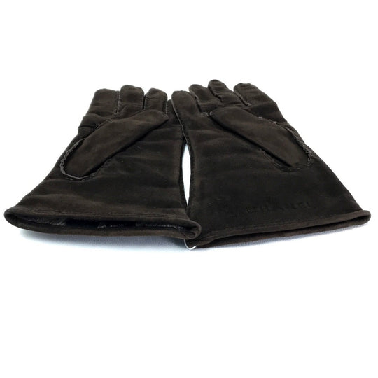 CHANEL Glove Lambskin, Suede, (Inner) Cashmere Dark brown Chocolate bar Leather Gloves Women 7 Used Authentic