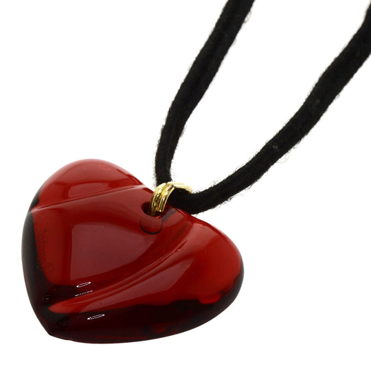 Baccarat Necklace Crystal, Gold Plated, Black Cord Red Heart crystal Women Used Authentic