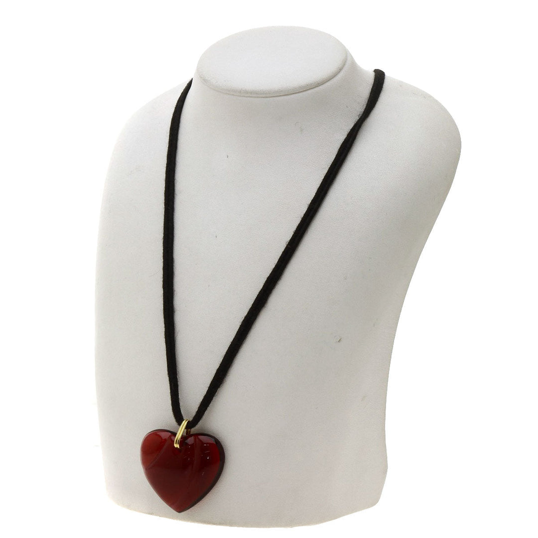 Baccarat Necklace Crystal, Gold Plated, Black Cord Red Heart crystal Women Used Authentic