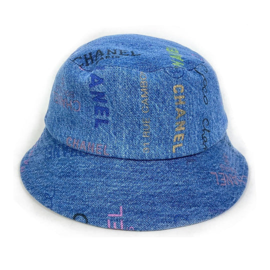 CHANEL hat denim blue Total pattern logo denim crusher hat Women M Used Authentic