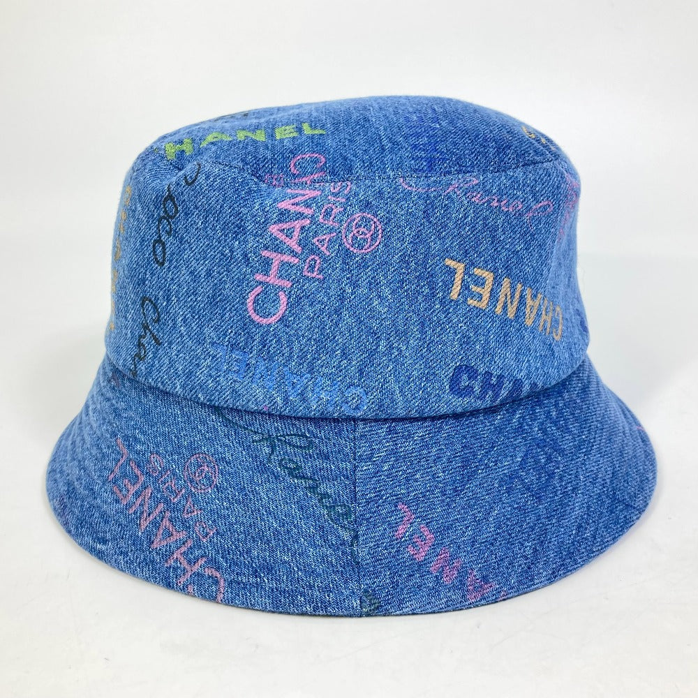 CHANEL hat denim blue Total pattern logo denim crusher hat Women M Used Authentic