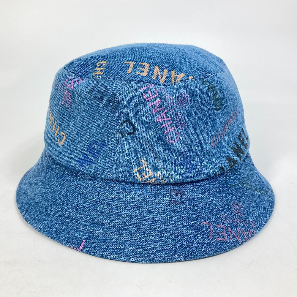 CHANEL hat denim blue Total pattern logo denim crusher hat Women M Used Authentic