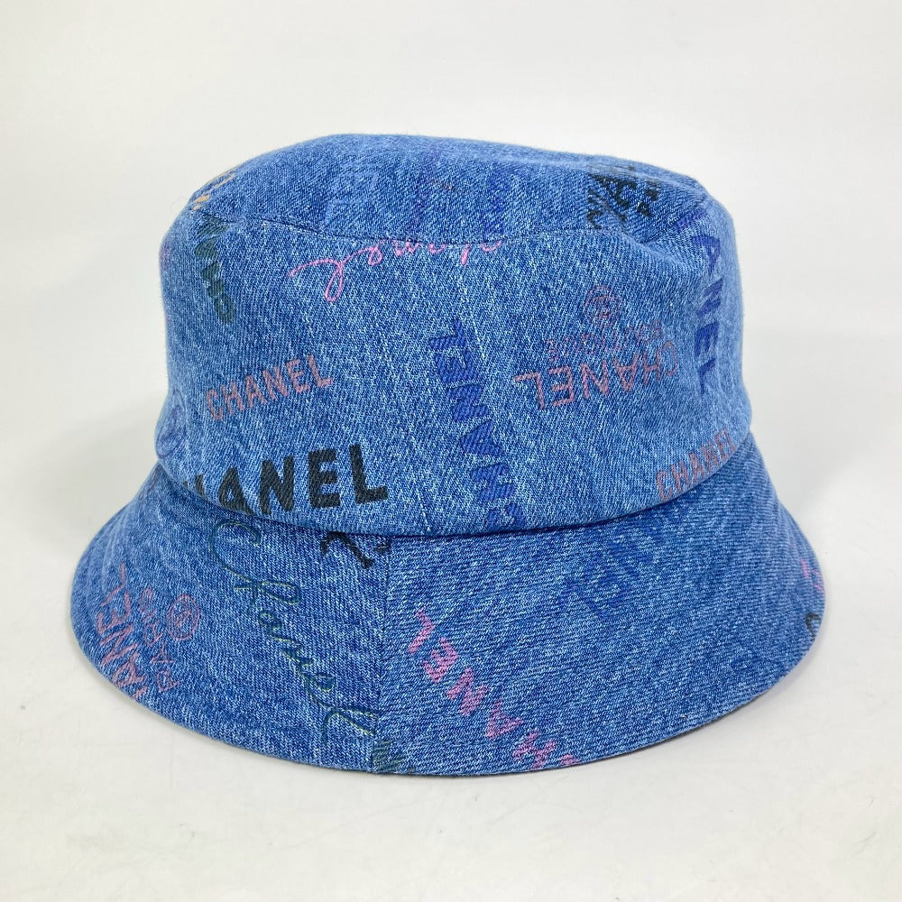CHANEL hat denim blue Total pattern logo denim crusher hat Women M Used Authentic
