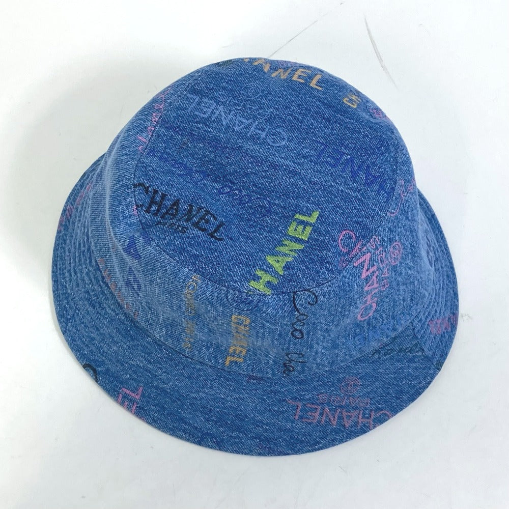CHANEL hat denim blue Total pattern logo denim crusher hat Women M Used Authentic