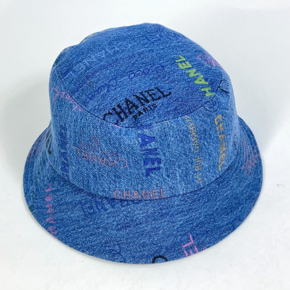 CHANEL hat denim blue Total pattern logo denim crusher hat Women M Used Authentic