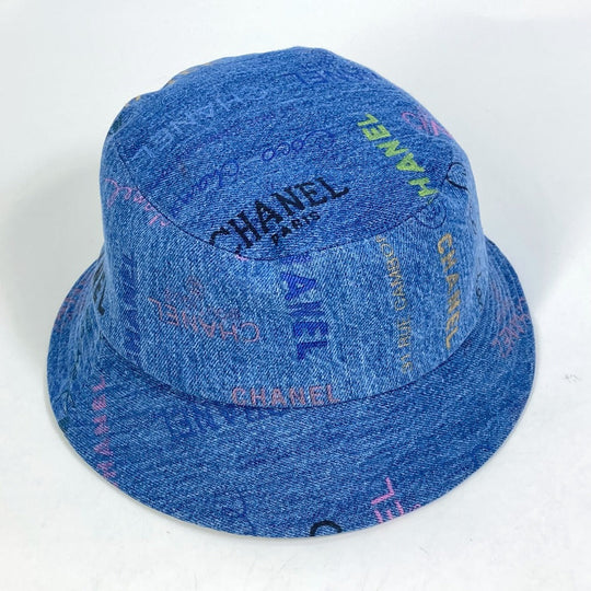 CHANEL hat denim blue Total pattern logo denim crusher hat Women M Used Authentic