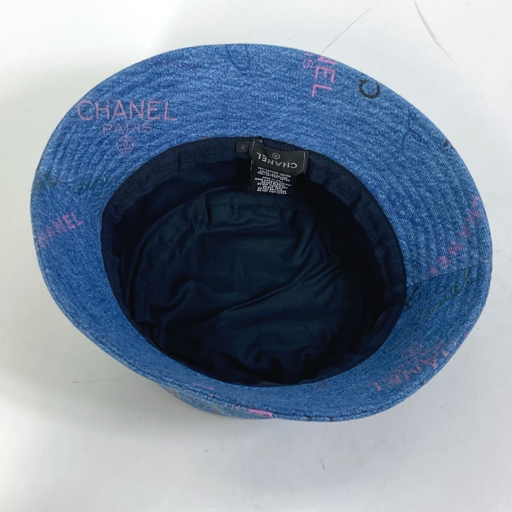 CHANEL hat denim blue Total pattern logo denim crusher hat Women M Used Authentic