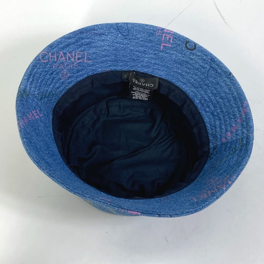 CHANEL hat denim blue Total pattern logo denim crusher hat Women M Used Authentic