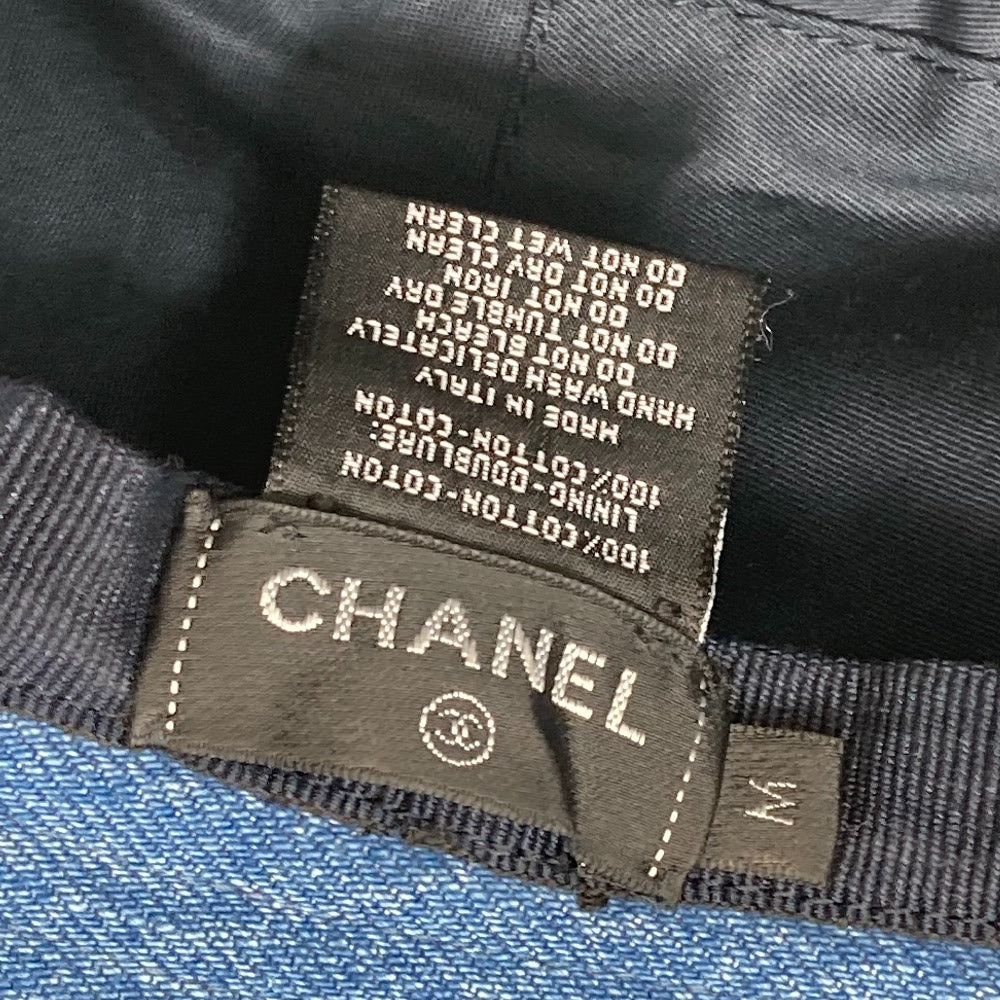 CHANEL hat denim blue Total pattern logo denim crusher hat Women M Used Authentic