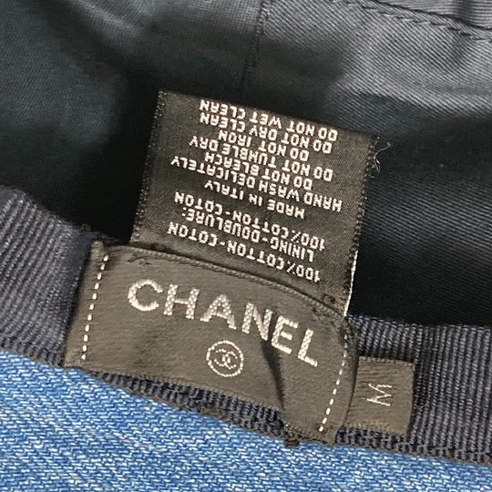 CHANEL hat denim blue Total pattern logo denim crusher hat Women M Used Authentic