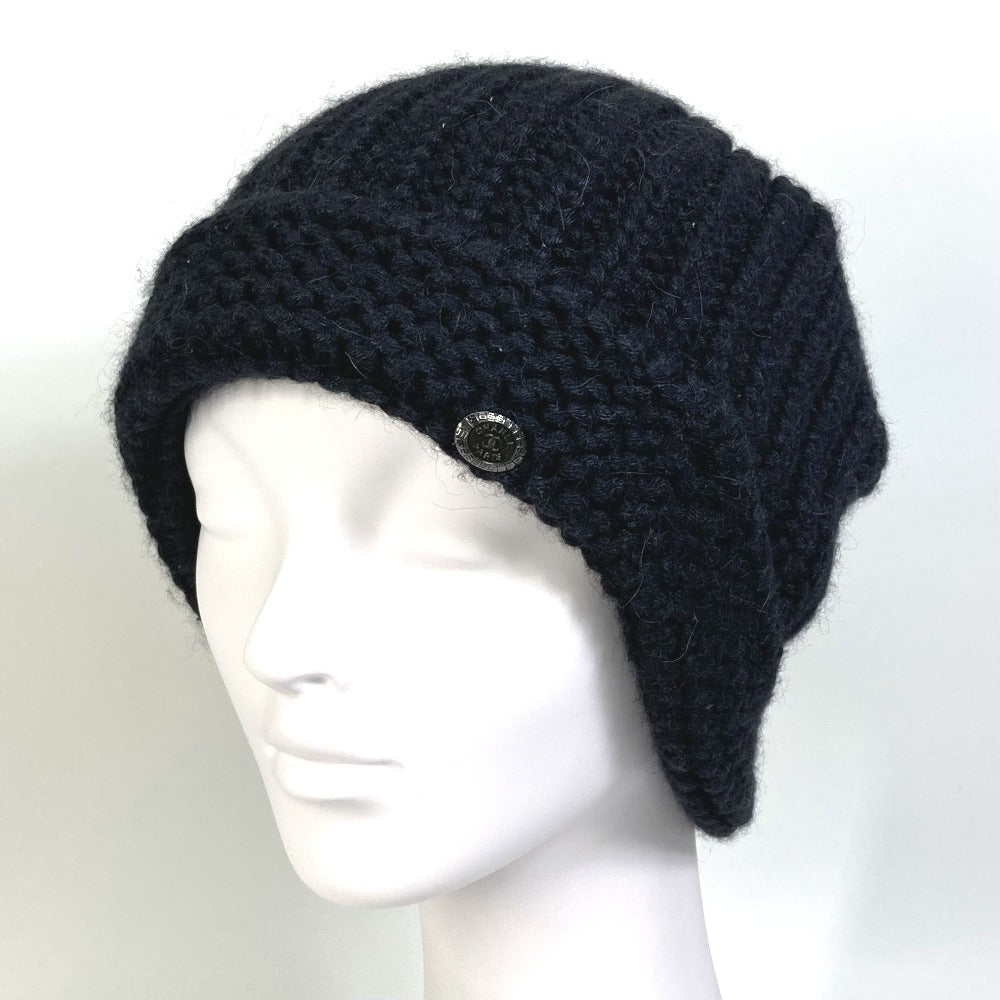 CHANEL Knit hat P39166 Fabric , Alpaca/Silk black Beanie knit cap COCO Mark Braid Women Used Authentic