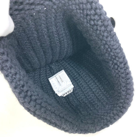 CHANEL Knit hat P39166 Fabric , Alpaca/Silk black Beanie knit cap COCO Mark Braid Women Used Authentic