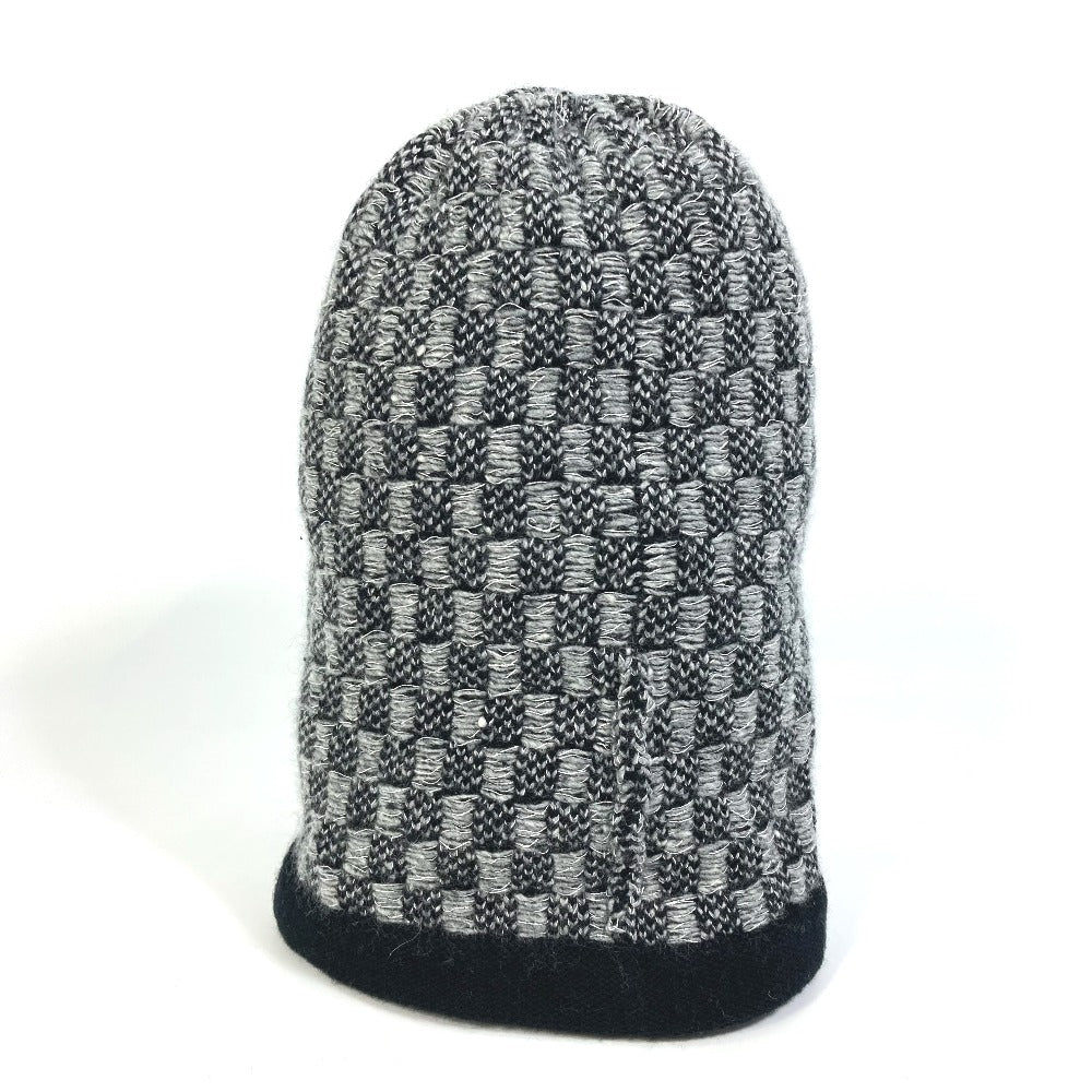 CHANEL Knit hat Cashmere, Viscose Gray x black Beanie knit cap Beanie unisex(Unisex) Used Authentic