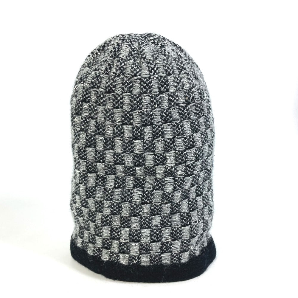 CHANEL Knit hat Cashmere, Viscose Gray x black Beanie knit cap Beanie unisex(Unisex) Used Authentic