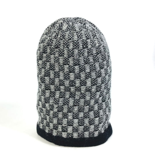CHANEL Knit hat Cashmere, Viscose Gray x black Beanie knit cap Beanie unisex(Unisex) Used Authentic