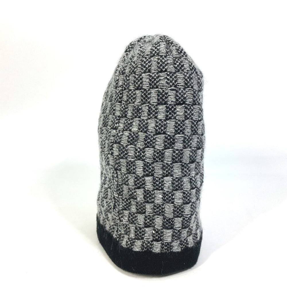CHANEL Knit hat Cashmere, Viscose Gray x black Beanie knit cap Beanie unisex(Unisex) Used Authentic