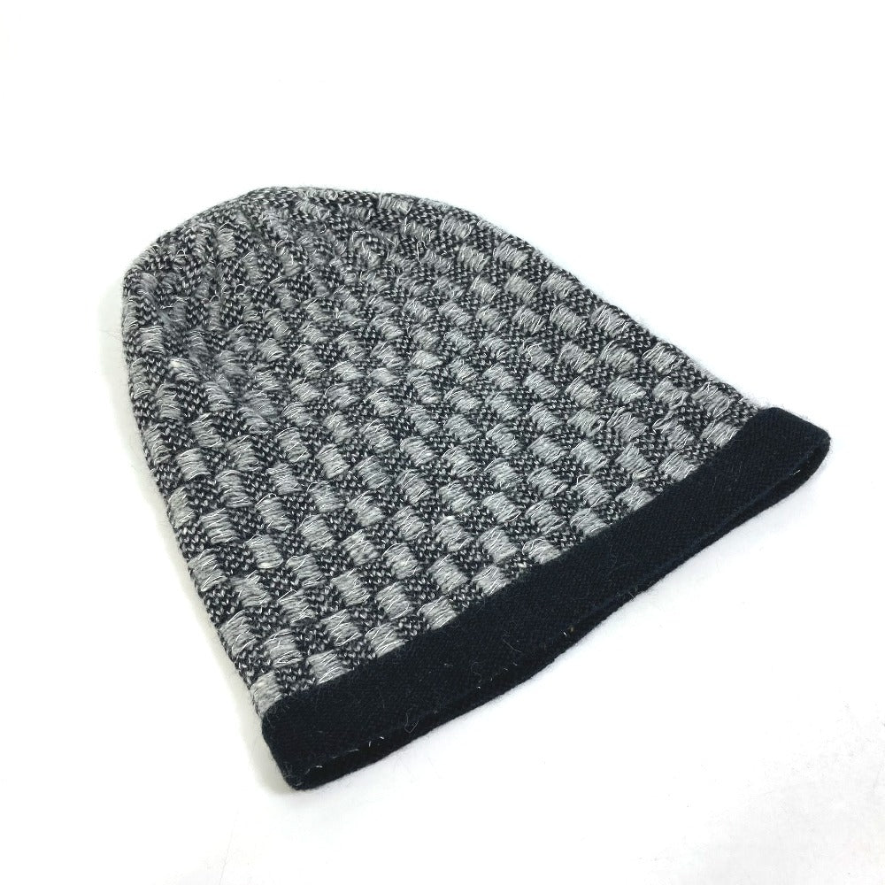 CHANEL Knit hat Cashmere, Viscose Gray x black Beanie knit cap Beanie unisex(Unisex) Used Authentic