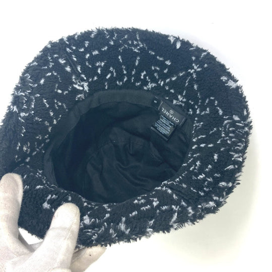 CHANEL hat Fur / Polyester / Cotton black hat COCO Mark CC Women S Used Authentic