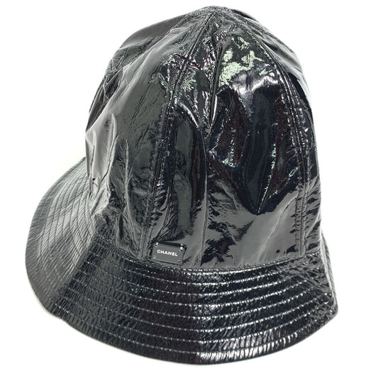CHANEL hat polyester black hat hat enamel logo Women 59 Used Authentic