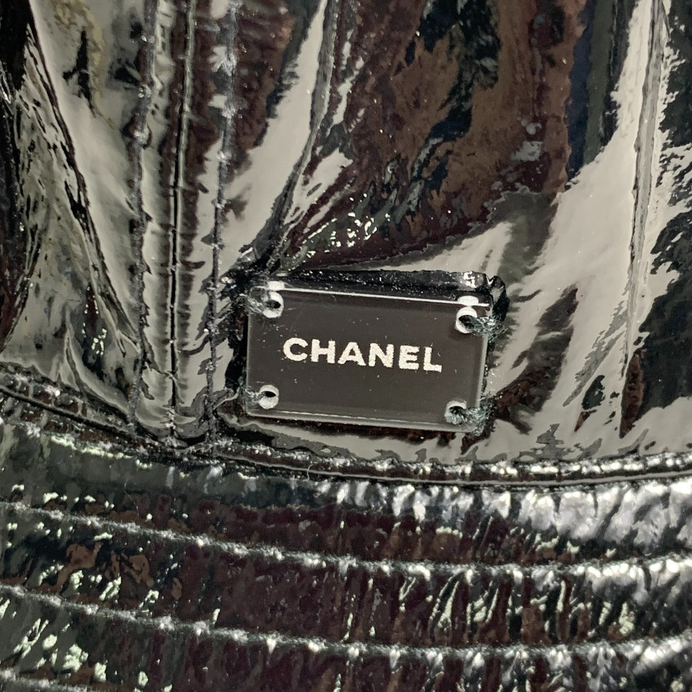 CHANEL hat polyester black hat hat enamel logo Women 59 Used Authentic
