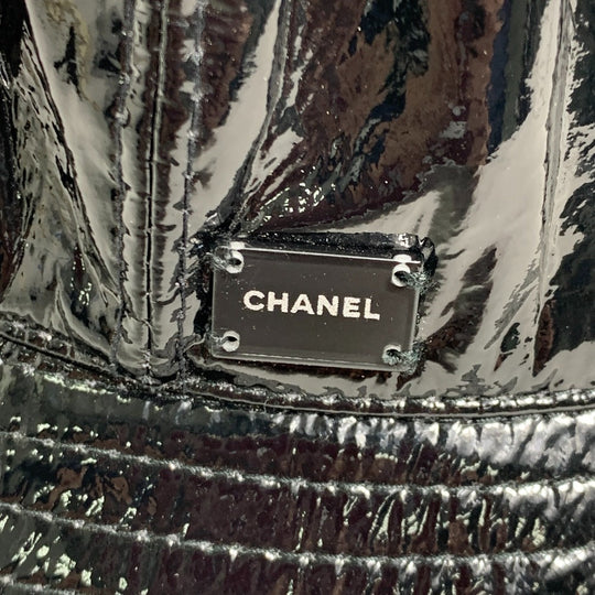 CHANEL hat polyester black hat hat enamel logo Women 59 Used Authentic