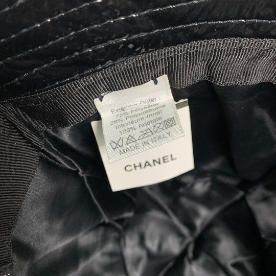 CHANEL hat polyester black hat hat enamel logo Women 59 Used Authentic