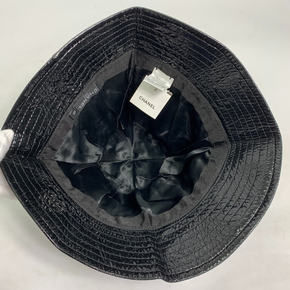 CHANEL hat polyester black hat hat enamel logo Women 59 Used Authentic