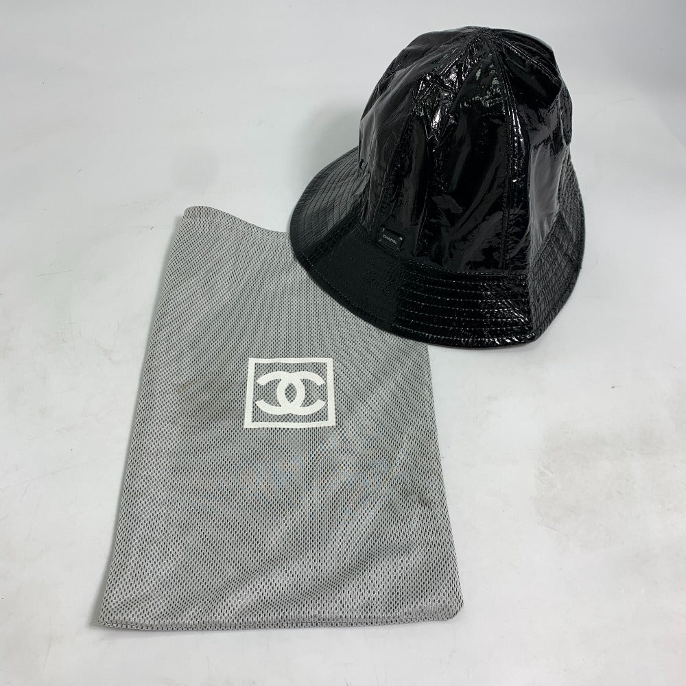 CHANEL hat polyester black hat hat enamel logo Women 59 Used Authentic