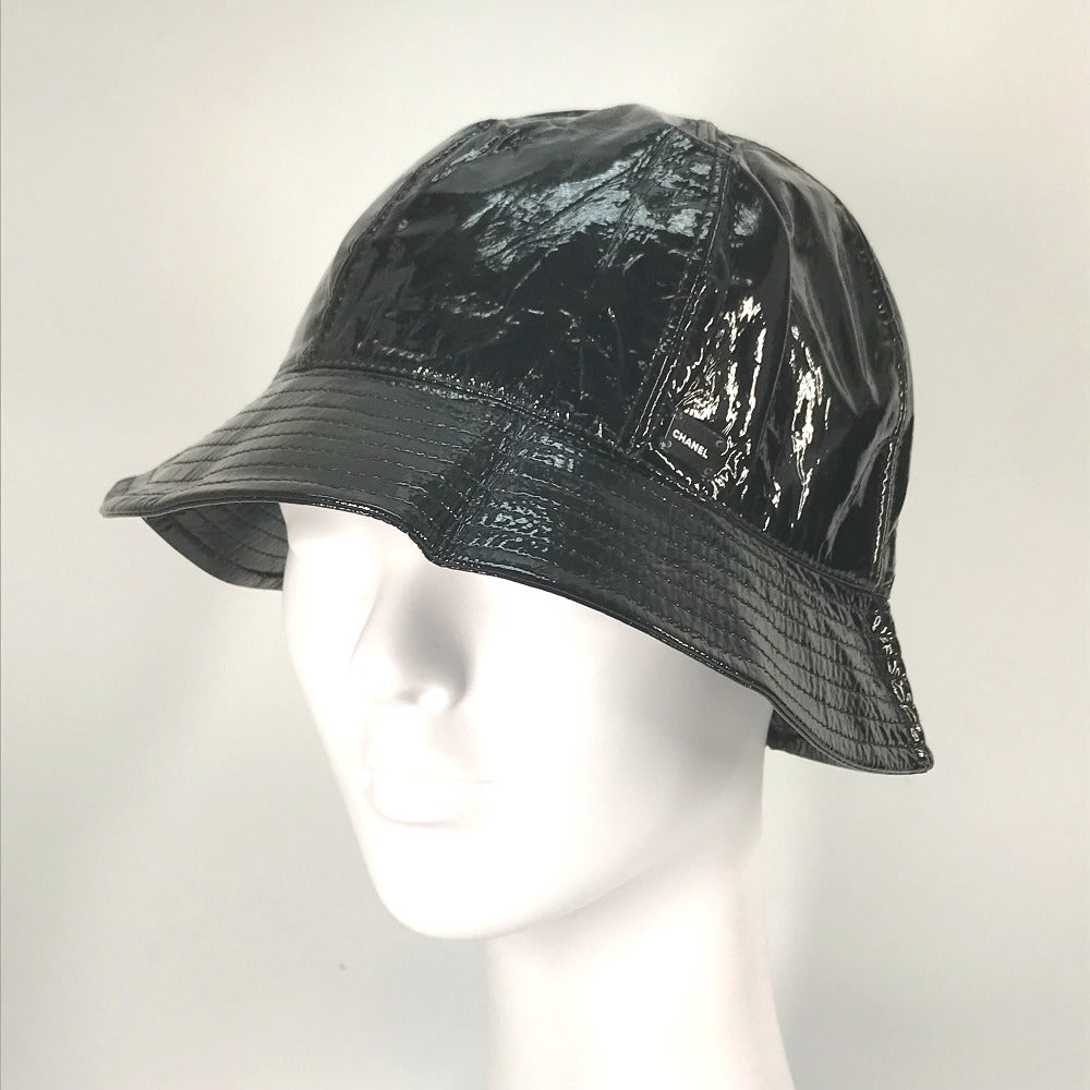 CHANEL hat polyester black hat hat enamel logo Women 59 Used Authentic
