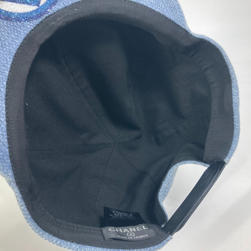 CHANEL cap cotton blue Airline 16Stainless Steel denim beads Women Used Authentic