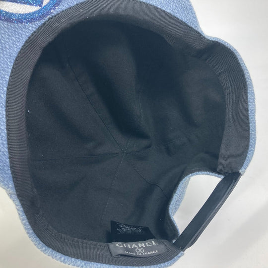 CHANEL cap cotton blue Airline 16Stainless Steel denim beads Women Used Authentic