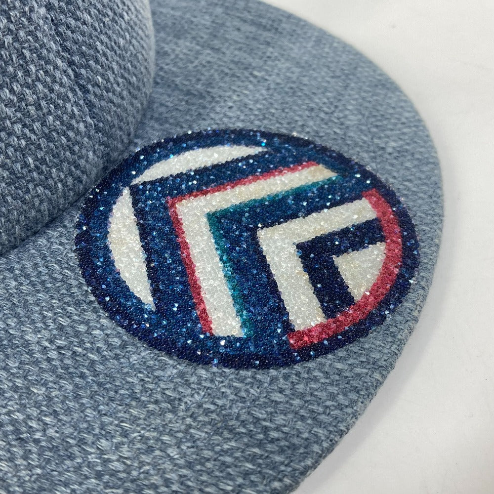 CHANEL cap cotton blue Airline 16Stainless Steel denim beads Women Used Authentic
