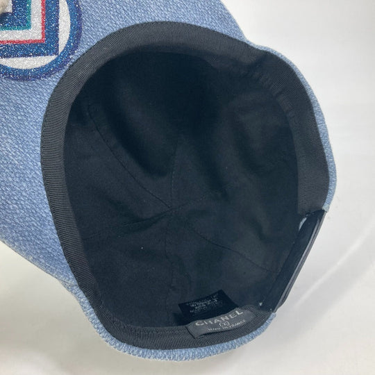 CHANEL cap cotton blue Airline 16Stainless Steel denim beads Women Used Authentic