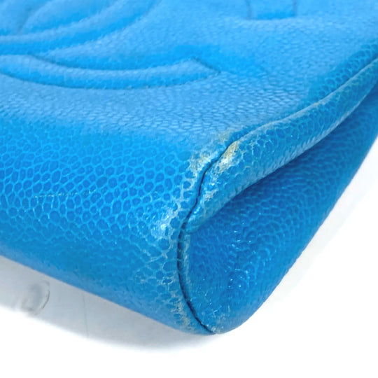 CHANEL Pouch Caviar skin blue Multi pouch CC COCO Mark Women Used Authentic