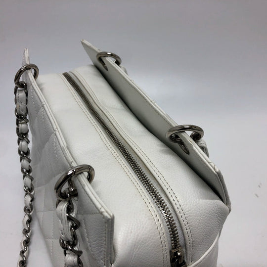 CHANEL Handbag Caviar skin white CC COCO Mark Matelasse