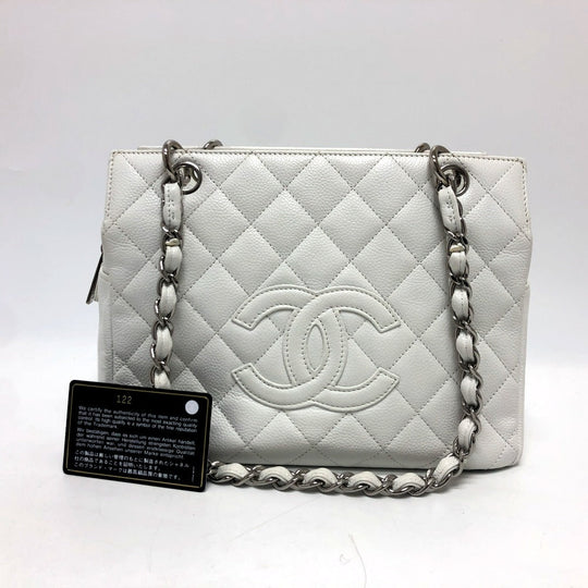 CHANEL Handbag Caviar skin white CC COCO Mark Matelasse