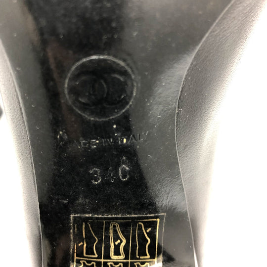 CHANEL pumps leather black CC COCO Mark Ribbon motif 34