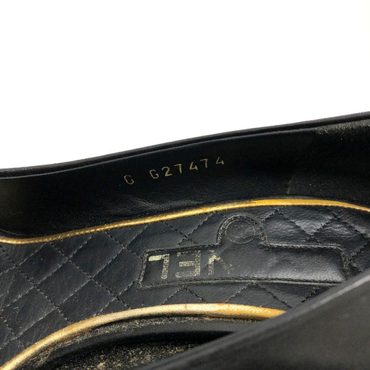 CHANEL pumps leather black CC COCO Mark Ribbon motif 34