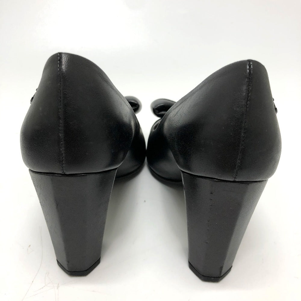 CHANEL pumps leather black CC COCO Mark Ribbon motif 34