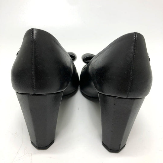 CHANEL pumps leather black CC COCO Mark Ribbon motif 34