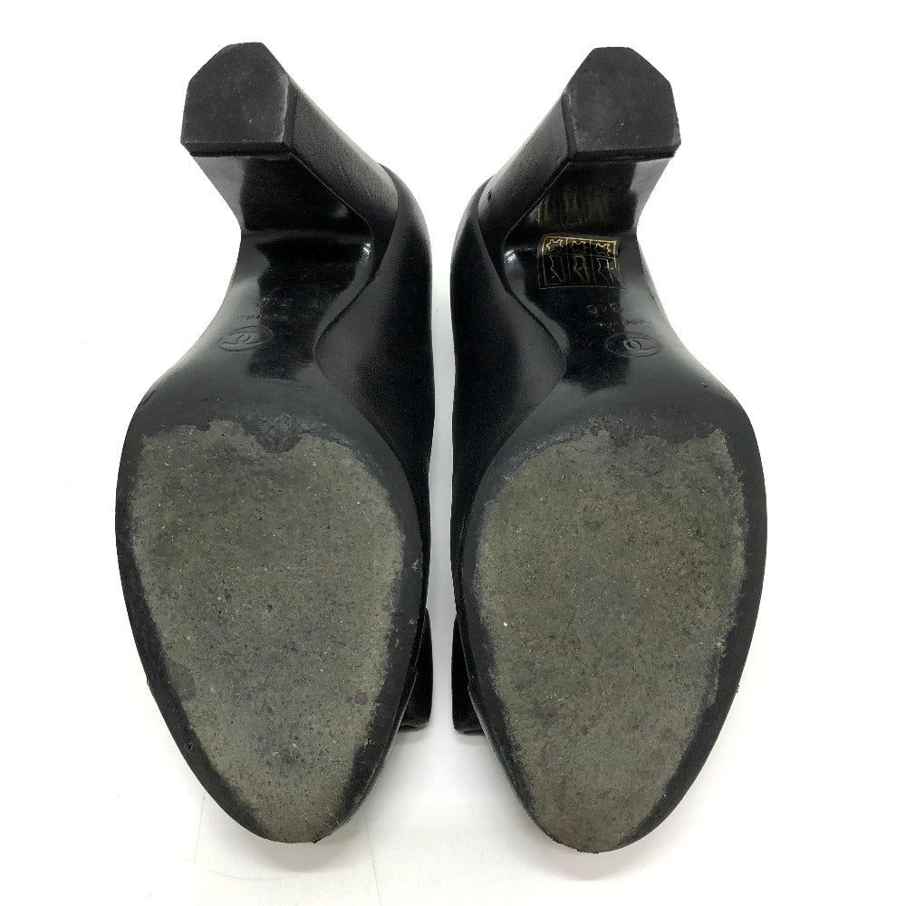 CHANEL pumps leather black CC COCO Mark Ribbon motif 34