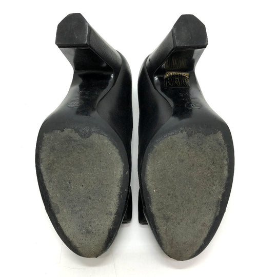 CHANEL pumps leather black CC COCO Mark Ribbon motif 34