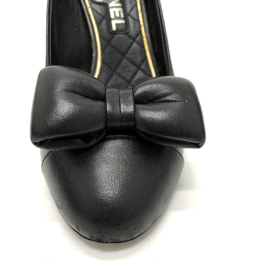 CHANEL pumps leather black CC COCO Mark Ribbon motif 34