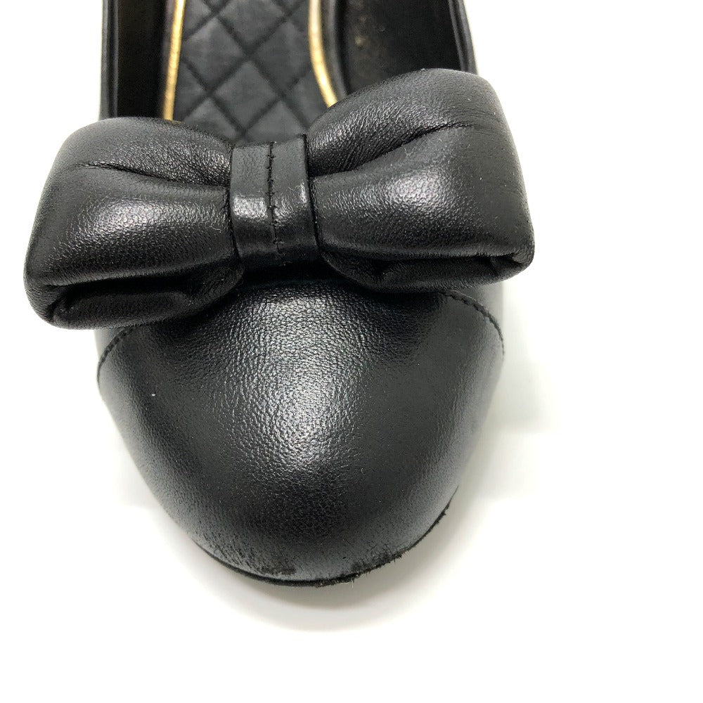 CHANEL pumps leather black CC COCO Mark Ribbon motif 34