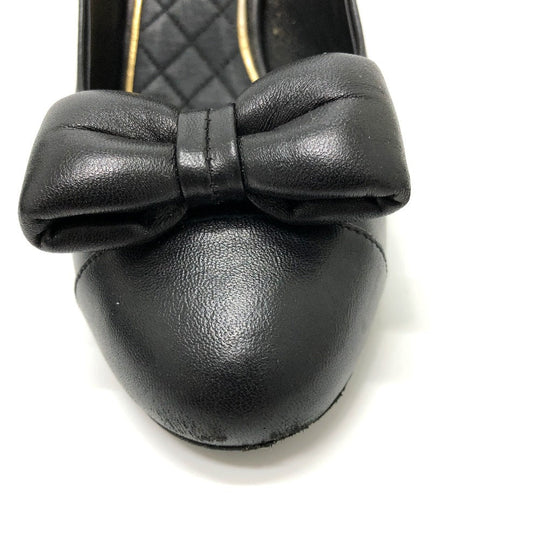 CHANEL pumps leather black CC COCO Mark Ribbon motif 34